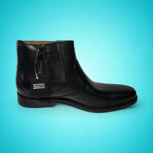 New Men\'s Clarks Whiddon Zip Black Leather Zip Boots, US Size 7.5 main image 9